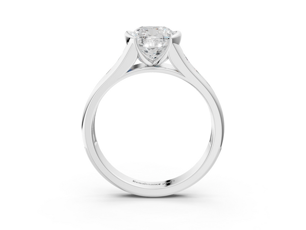 Platinum Cushion Cut Half Bezel Engagement Ring Setting with Graduated Channel Set Accents