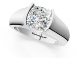 White gold Cushion Solitaire Bezel Set Diamond Ring with Wide Band_4
