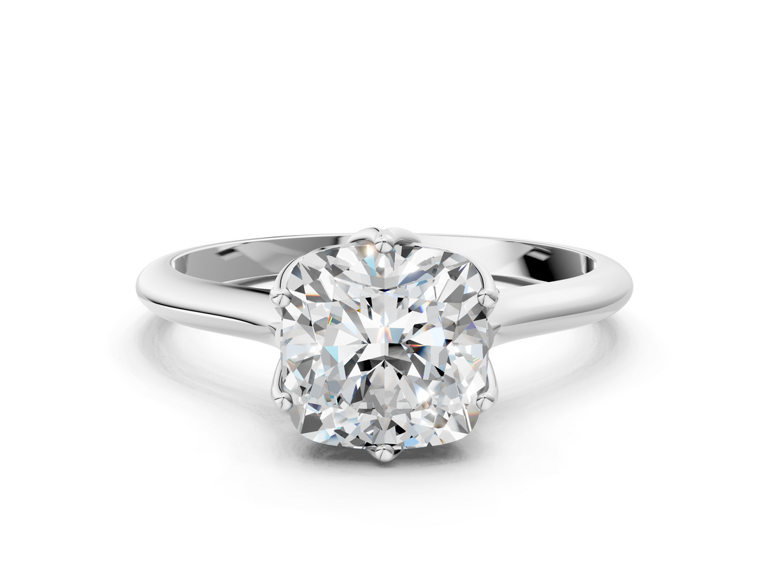 White gold Cushion Solitaire Cathedral Diamond Ring with Six-Prong Setting_25