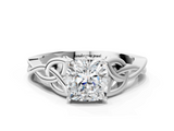 White gold Cushion Solitaire Celtic Knot Engagement Ring with Four-Prong Setting_104