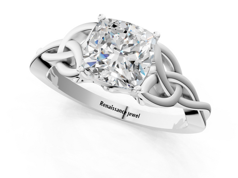 White gold Cushion Solitaire Celtic Knot Engagement Ring with Four-Prong Setting_104
