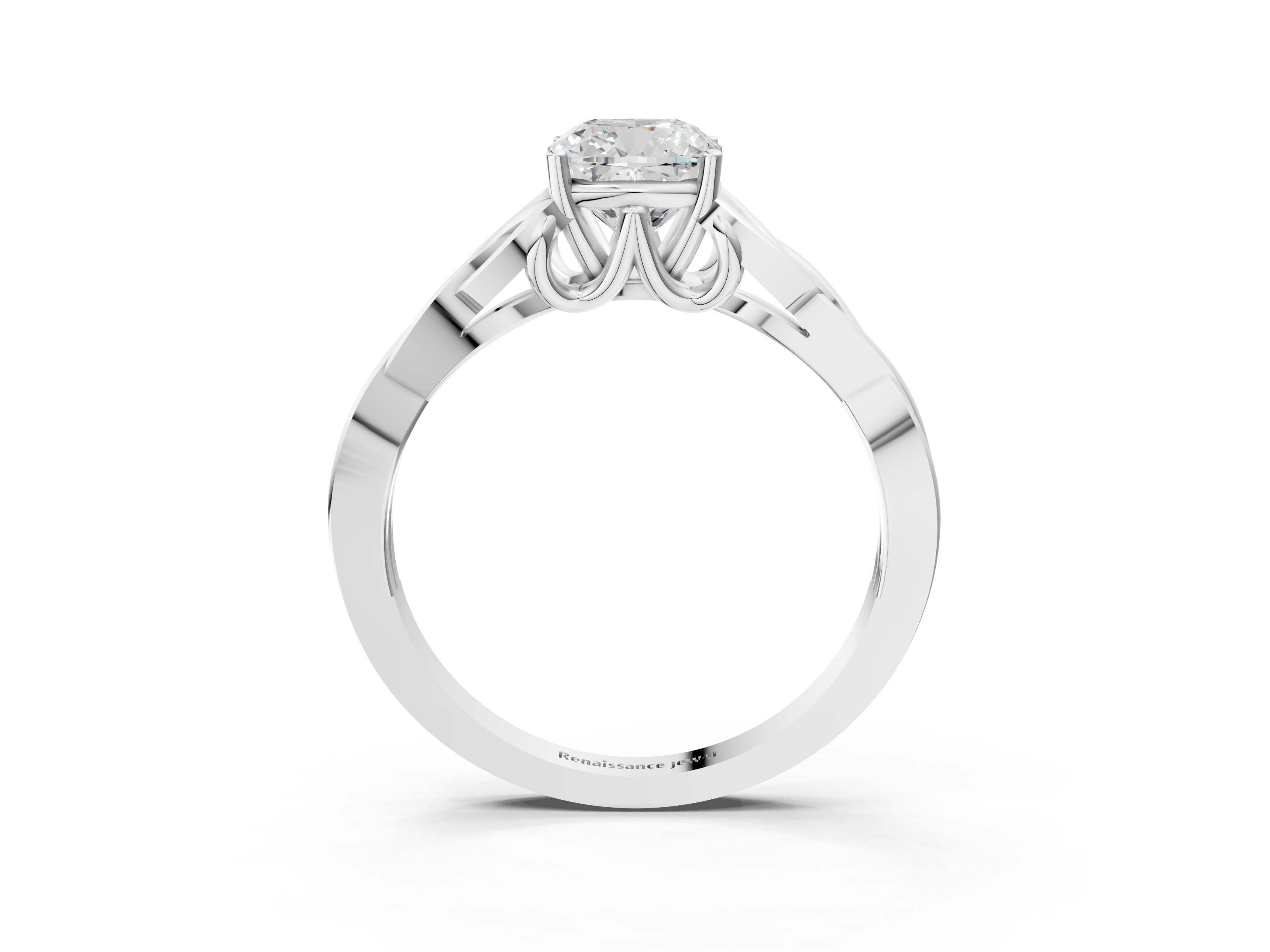 White gold Cushion Solitaire Celtic Knot Engagement Ring with Four-Prong Setting_106