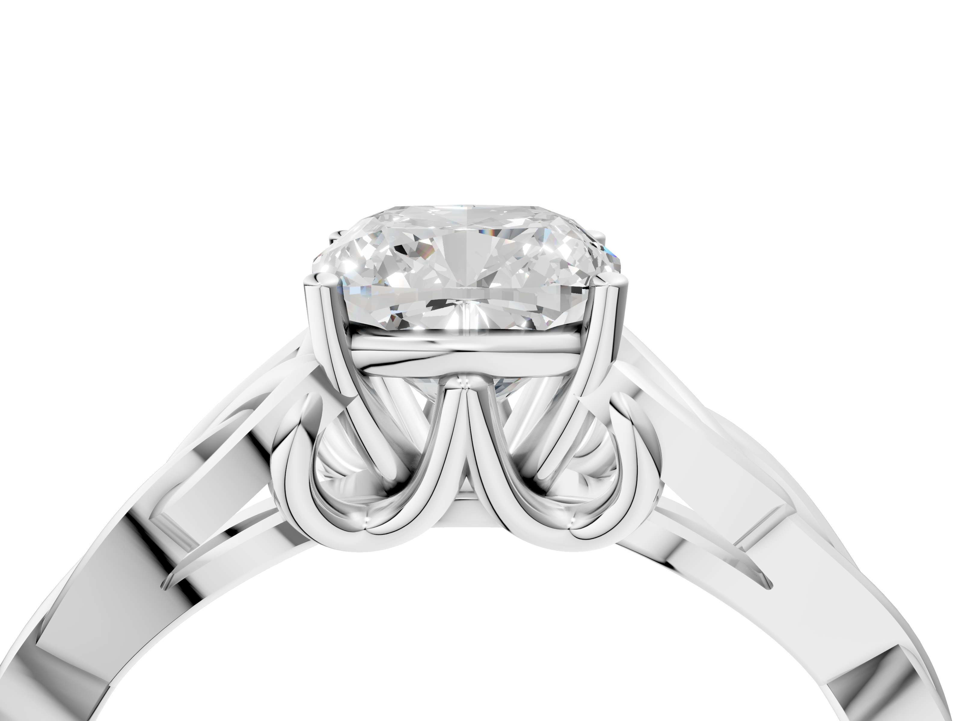 White gold Cushion Solitaire Celtic Knot Engagement Ring with Four-Prong Setting_107