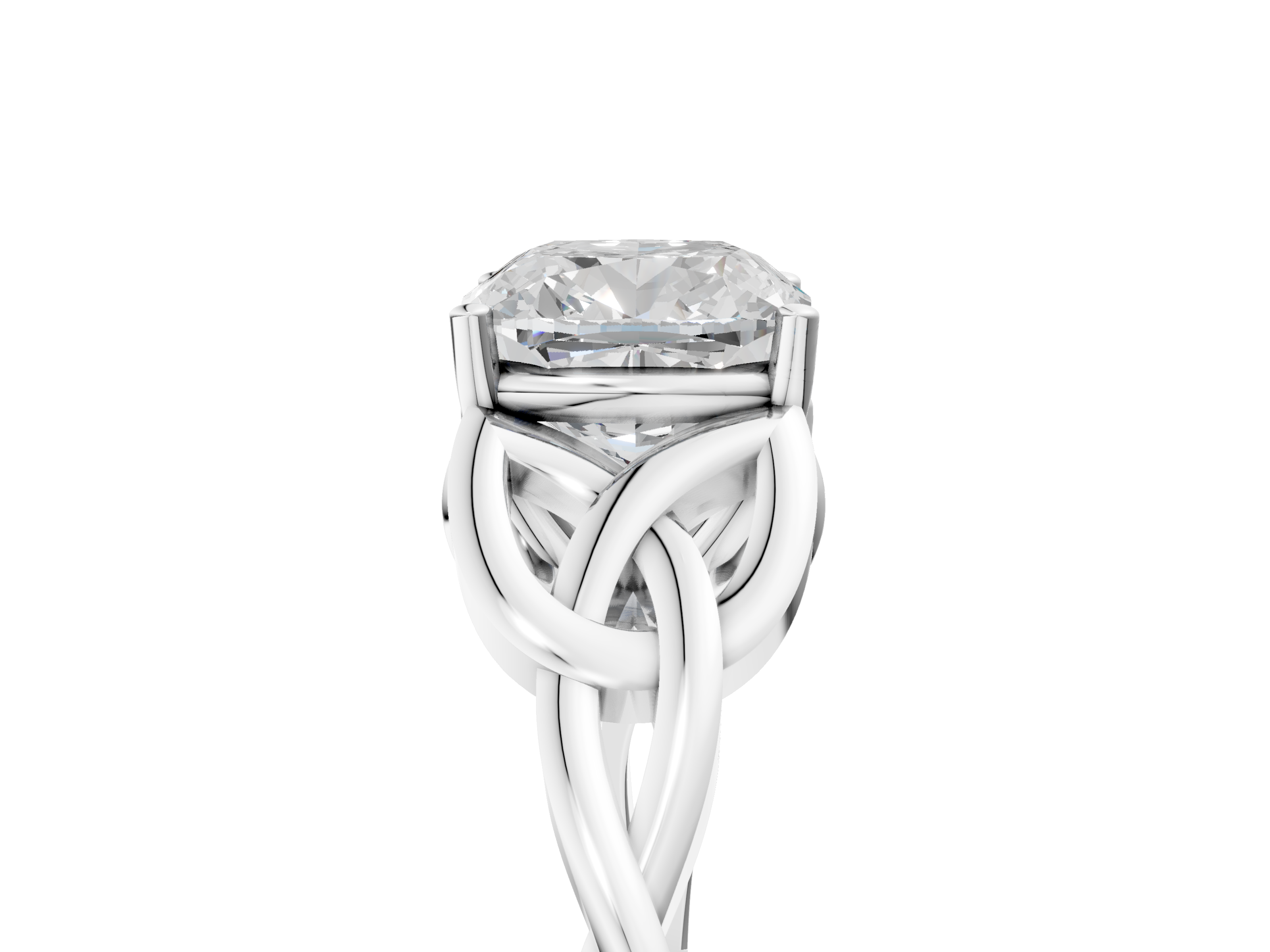 White gold Cushion Solitaire Celtic Knot Engagement Ring with Four-Prong Setting_108