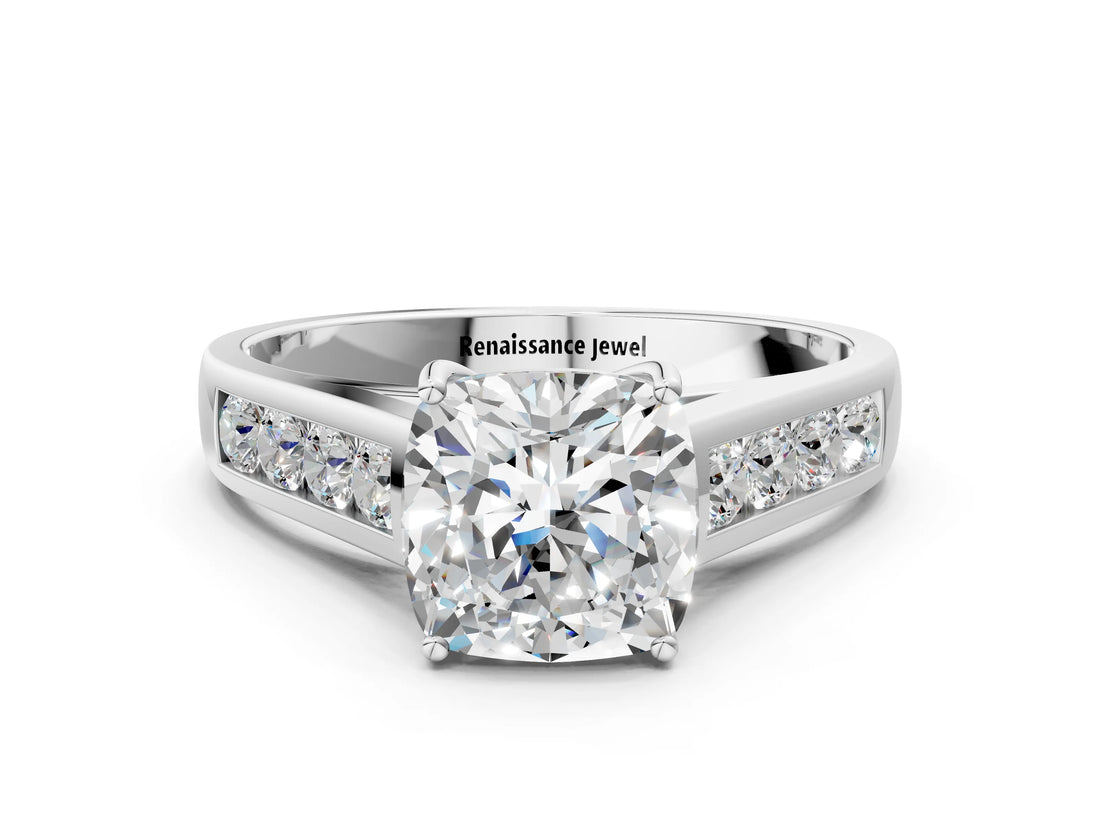White gold Cushion Solitaire Channel-Set Diamond Engagement Ring with Four-Prong Setting_50