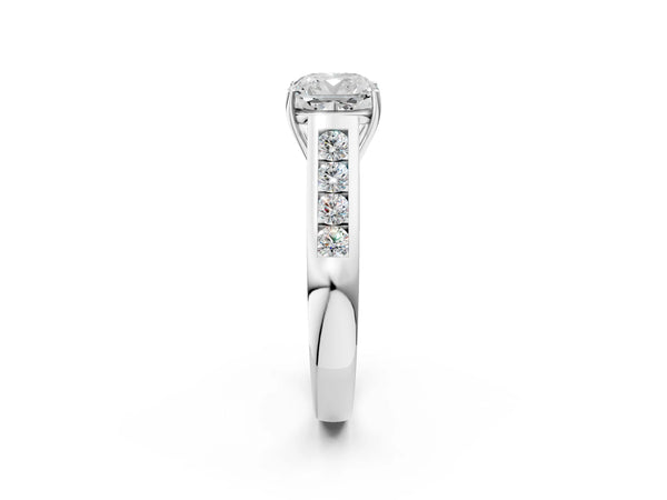 Platinum Cushion Cut Cathedral Channel Set Engagement Ring Setting with Round Side Stones