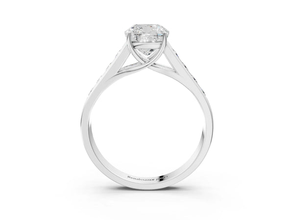 Sterling Silver Cushion Cut Cathedral Channel Set Engagement Ring Setting with Round Side Stones