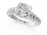 White gold Cushion Solitaire Chevron Pave Diamond Engagement Ring with Six-Prong Setting_4