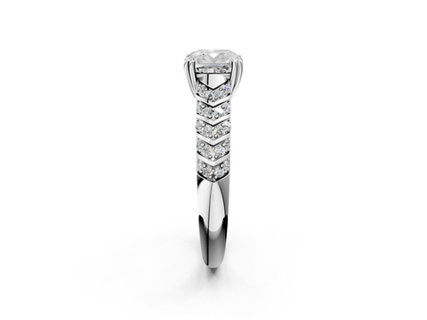 White gold Cushion Solitaire Chevron Pave Diamond Engagement Ring with Six-Prong Setting_5