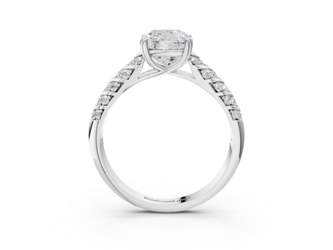White gold Cushion Solitaire Chevron Pave Diamond Engagement Ring with Six-Prong Setting_6