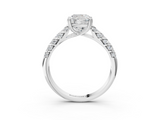 White gold Cushion Solitaire Chevron Pave Diamond Engagement Ring with Six-Prong Setting_6