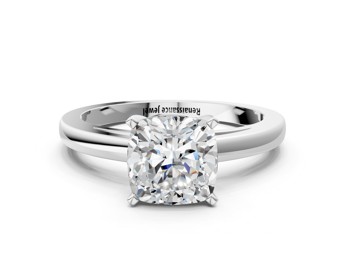 White gold Cushion Solitaire Diamond Engagement Ring with Four-Prong Setting on a Classic Band_23