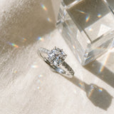 White gold Cushion Solitaire Diamond Engagement Ring with Pavé Band and Six-Prong Setting_15