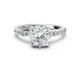 White gold Cushion Solitaire Diamond Engagement Ring with Pavé Band and Six-Prong Setting_56
