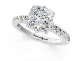White gold Cushion Solitaire Diamond Engagement Ring with Pavé Band and Six-Prong Setting_57