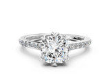 White gold Cushion Solitaire Diamond Engagement Ring with Pave Band and Six-Prong Setting_114