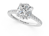 White gold Cushion Solitaire Diamond Engagement Ring with Pave Band and Six-Prong Setting_117