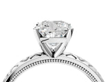 White gold Cushion Solitaire Diamond Engagement Ring with XO Engraved Band and Four-Prong Setting 4