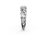 White gold Cushion Solitaire Diamond Leaf Vine Band with Prong Setting_86