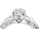 White gold Cushion Solitaire Diamond Leaf Vine Band with Prong Setting_88