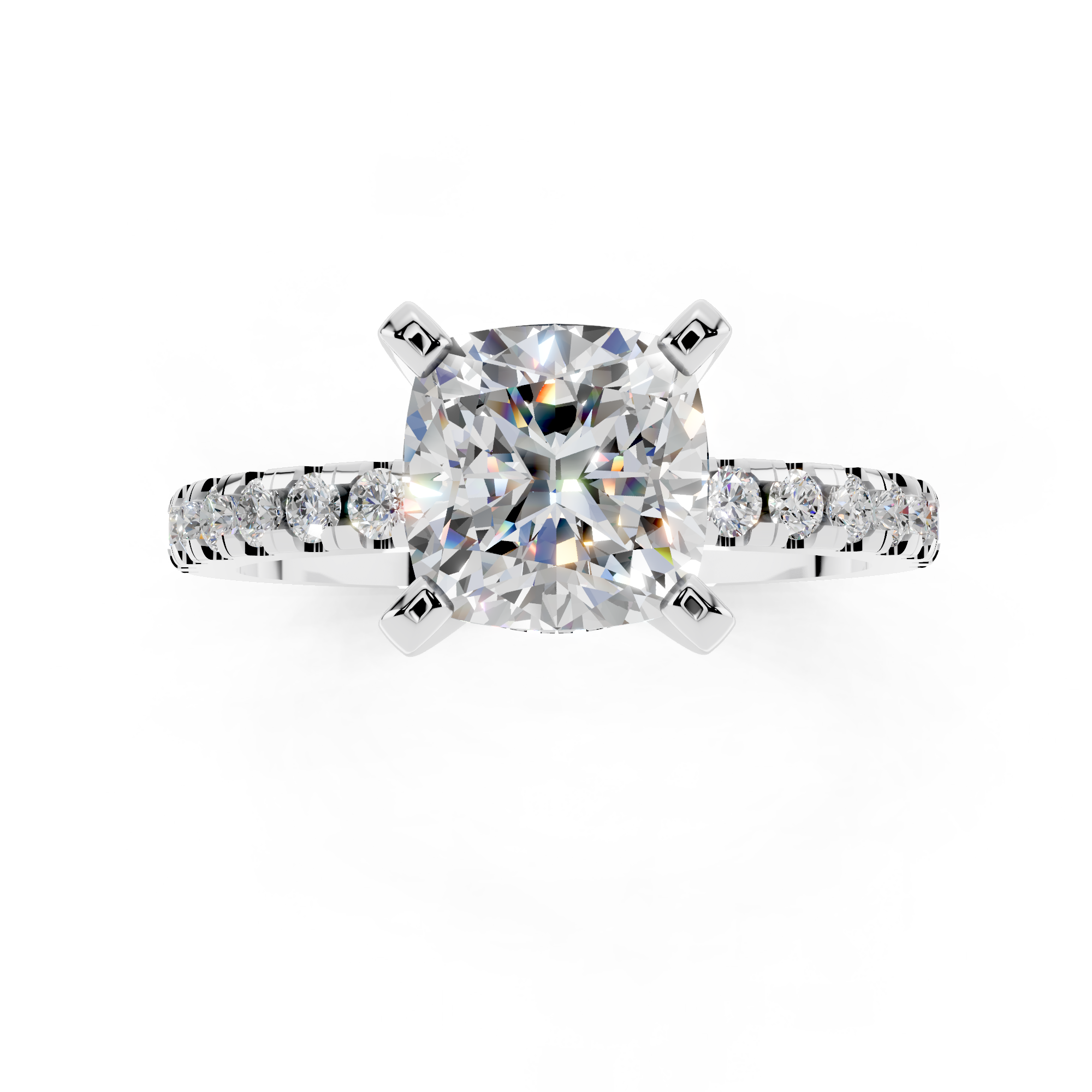 White gold Cushion Solitaire Diamond Pavé Band with Four-Prong Setting_200