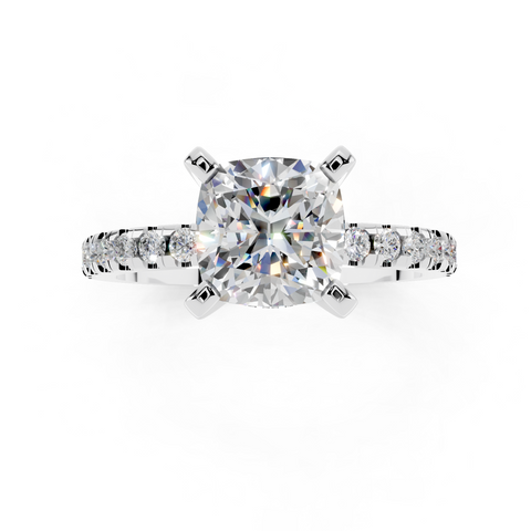 White gold Cushion Solitaire Diamond Pavé Band with Four-Prong Setting_200