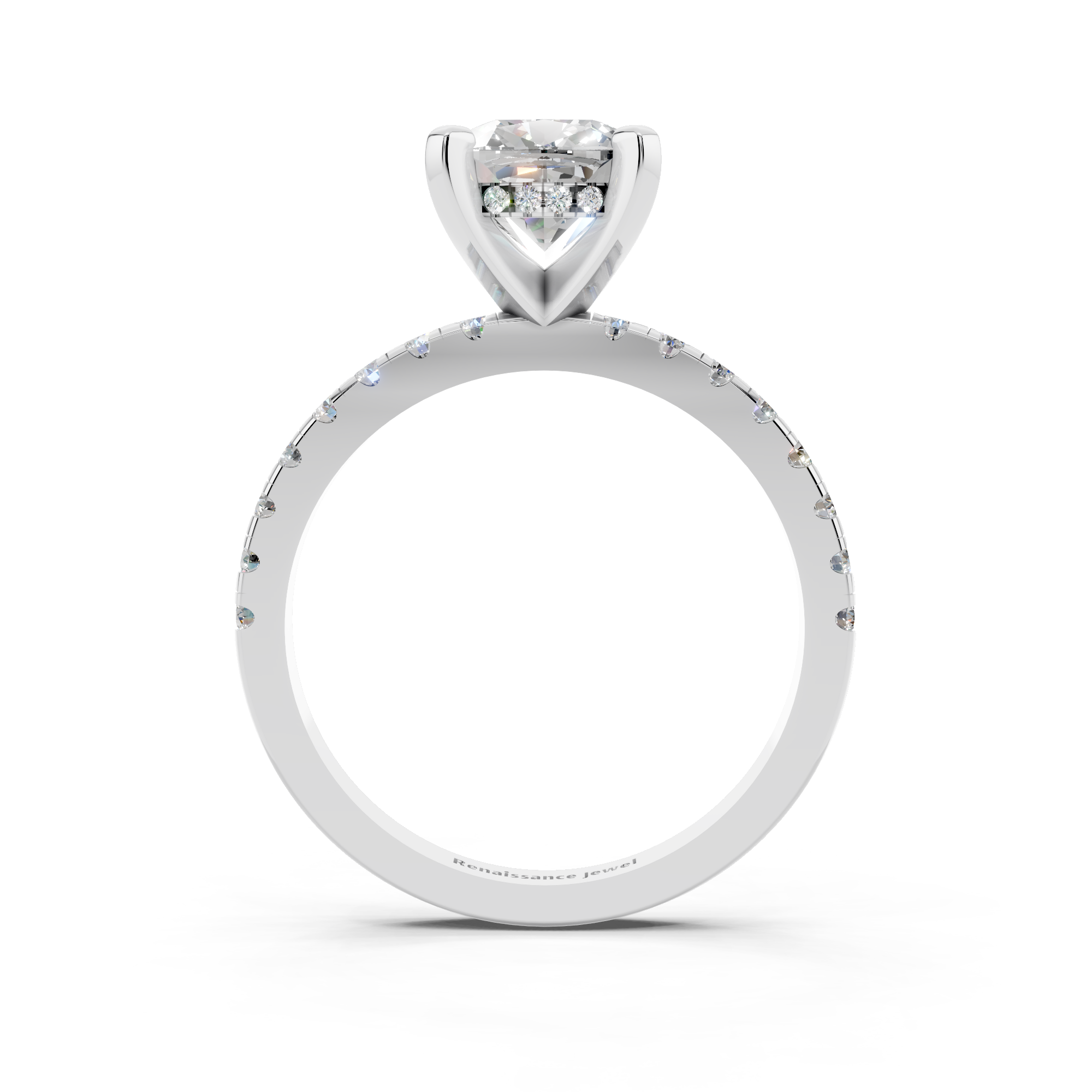White gold Cushion Solitaire Diamond Pavé Band with Four-Prong Setting_201