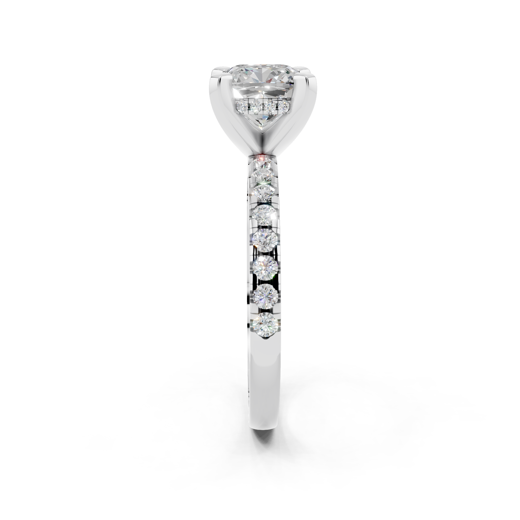 White gold Cushion Solitaire Diamond Pavé Band with Four-Prong Setting_202