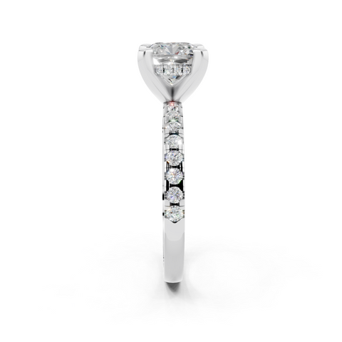 White gold Cushion Solitaire Diamond Pavé Band with Four-Prong Setting_202