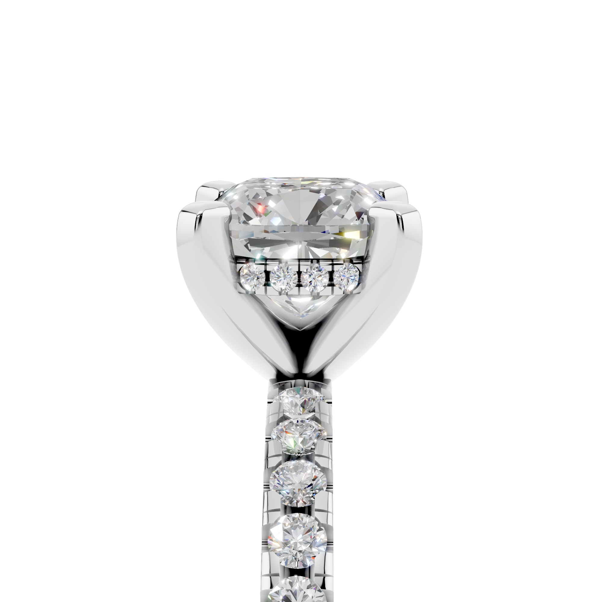 White gold Cushion Solitaire Diamond Pavé Band with Four-Prong Setting_203