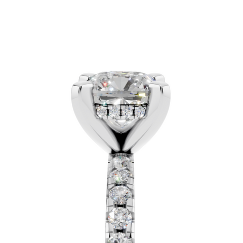 White gold Cushion Solitaire Diamond Pavé Band with Four-Prong Setting_203