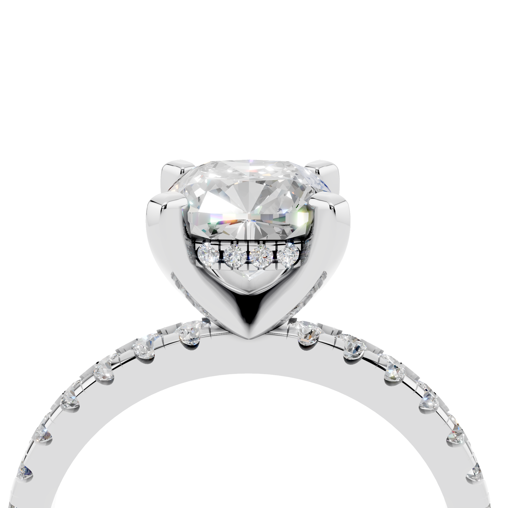 White gold Cushion Solitaire Diamond Pavé Band with Four-Prong Setting_204