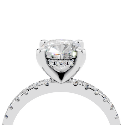 White gold Cushion Solitaire Diamond Pavé Band with Four-Prong Setting_204