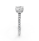 14K White Gold 1.55 Carat F VVS2 Cushion Solitaire Diamond Pavé Band with Four-Prong Setting