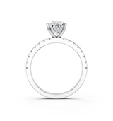 14K White Gold 1.55 Carat F VVS2 Cushion Solitaire Diamond Pavé Band with Four-Prong Setting