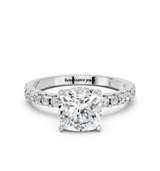 14K White Gold 1.55 Carat F VVS2 Cushion Solitaire Diamond Pavé Band with Four-Prong Setting