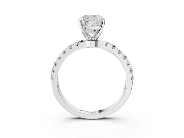 White gold Cushion Cut Diamond Solitaire Ring with Pavé Accents and Four-Prong Setting