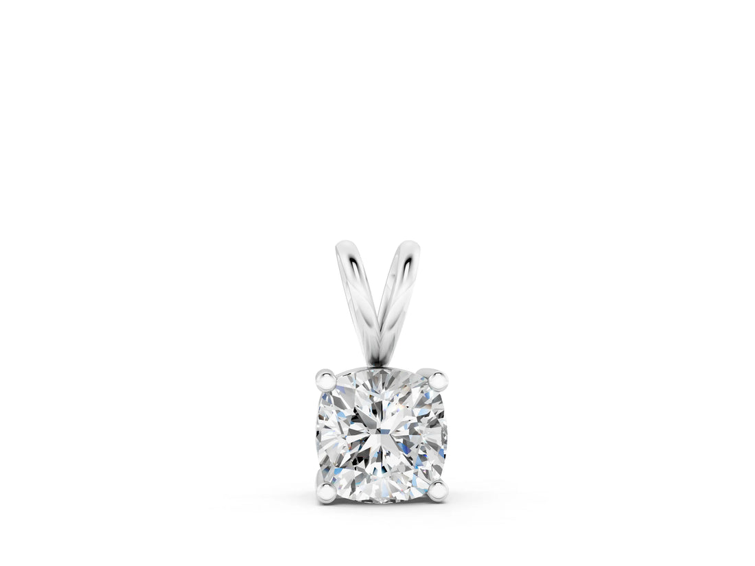 White gold Cushion Solitaire Diamond Prong Pendant_18