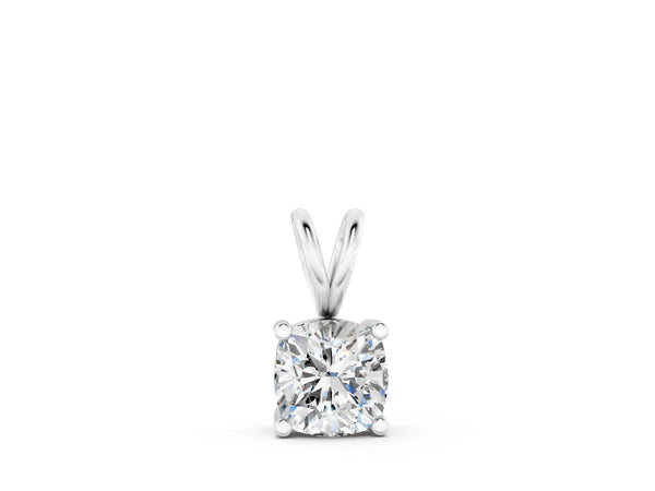 White gold Cushion Solitaire Diamond Prong Pendant