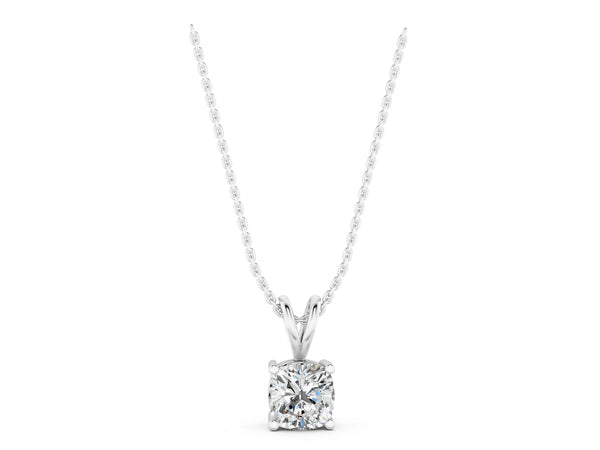 Silver Cushion Solitaire Diamond Prong Pendant