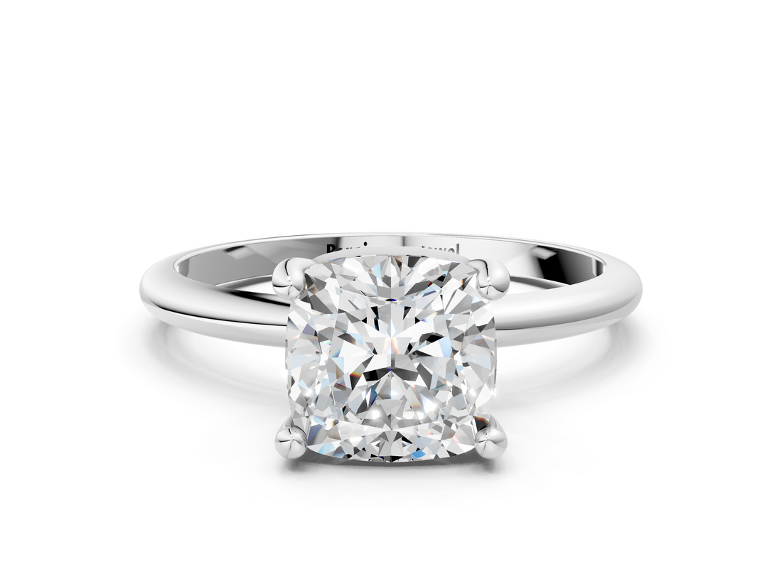 White gold Cushion Solitaire Diamond Ring with 4-Prong Setting on a Classic Band_3