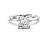 White gold Cushion Solitaire Diamond Ring with Bamboo Band and Four-Prong Setting_75