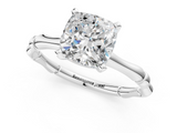 White gold Cushion Solitaire Diamond Ring with Bamboo Band and Four-Prong Setting_76