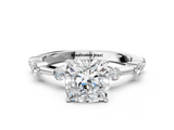 White gold Cushion Solitaire Diamond Ring with Bezel Set Side Stones and Prong Setting_24
