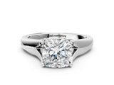 White gold Cushion Solitaire Diamond Ring with Cathedral Band and Four-Prong Setting_66