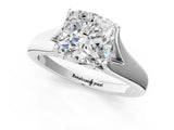 White gold Cushion Solitaire Diamond Ring with Cathedral Band and Four-Prong Setting_67