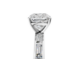 White gold Cushion Solitaire Diamond Ring with Channel-Set Baguette Band and Four-Prong Setting_112