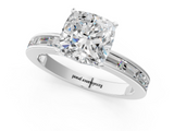 White gold Cushion Solitaire Diamond Ring with Channel-Set Baguette Band and Four-Prong Setting_112