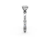 White gold Cushion Solitaire Diamond Ring with Channel-Set Baguette Band and Four-Prong Setting_113