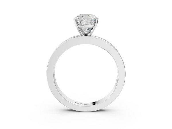 White gold Cushion Solitaire Diamond Ring with Channel-Set Baguette Band and Four-Prong Setting